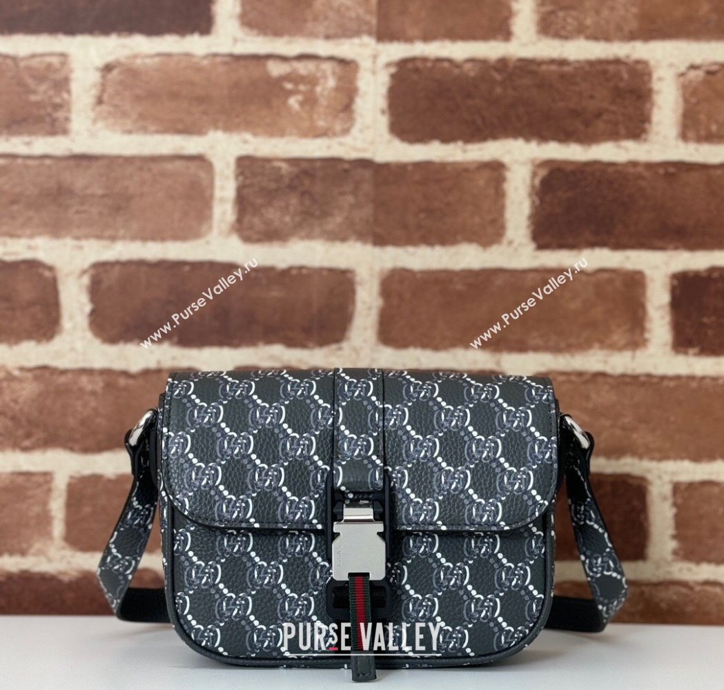 Gucci Mens GG Shadow Leather Super Mini Shoulder Bag Dark Grey 2025 800313 (DLH-250117056)