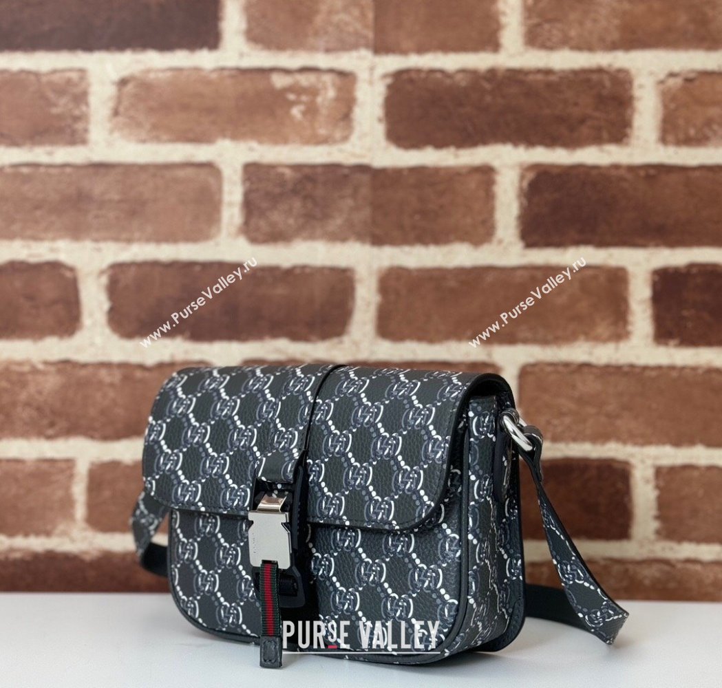 Gucci Mens GG Shadow Leather Super Mini Shoulder Bag Dark Grey 2025 800313 (DLH-250117056)