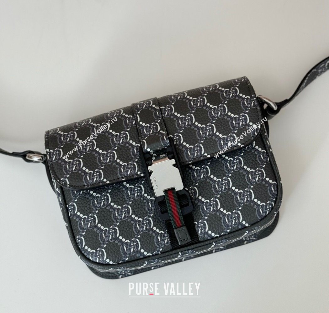 Gucci Mens GG Shadow Leather Super Mini Shoulder Bag Dark Grey 2025 800313 (DLH-250117056)