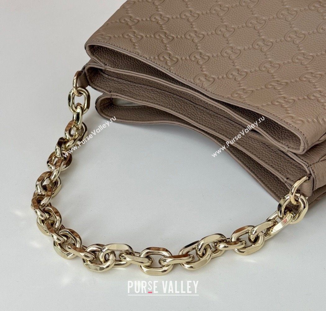 Gucci GG Grainy Leather Emblem Small Shoulder bag Grey 2025 815263 (DLH-250117065)