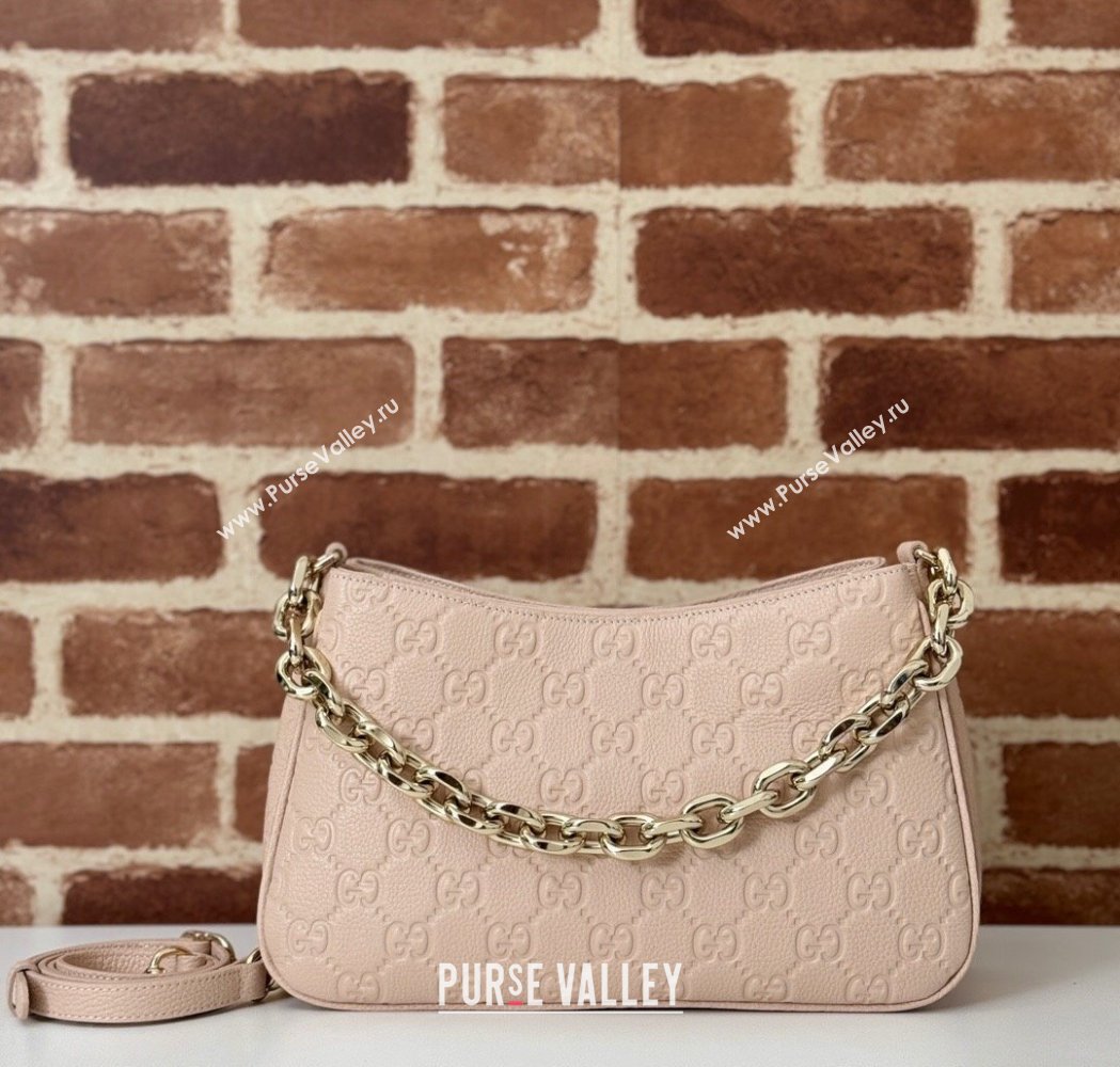 Gucci GG Grainy Leather Emblem Small Shoulder bag Pink 2025 815263 (DLH-250117067)