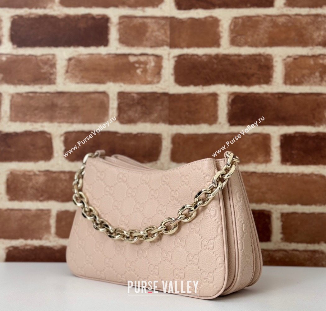Gucci GG Grainy Leather Emblem Small Shoulder bag Pink 2025 815263 (DLH-250117067)