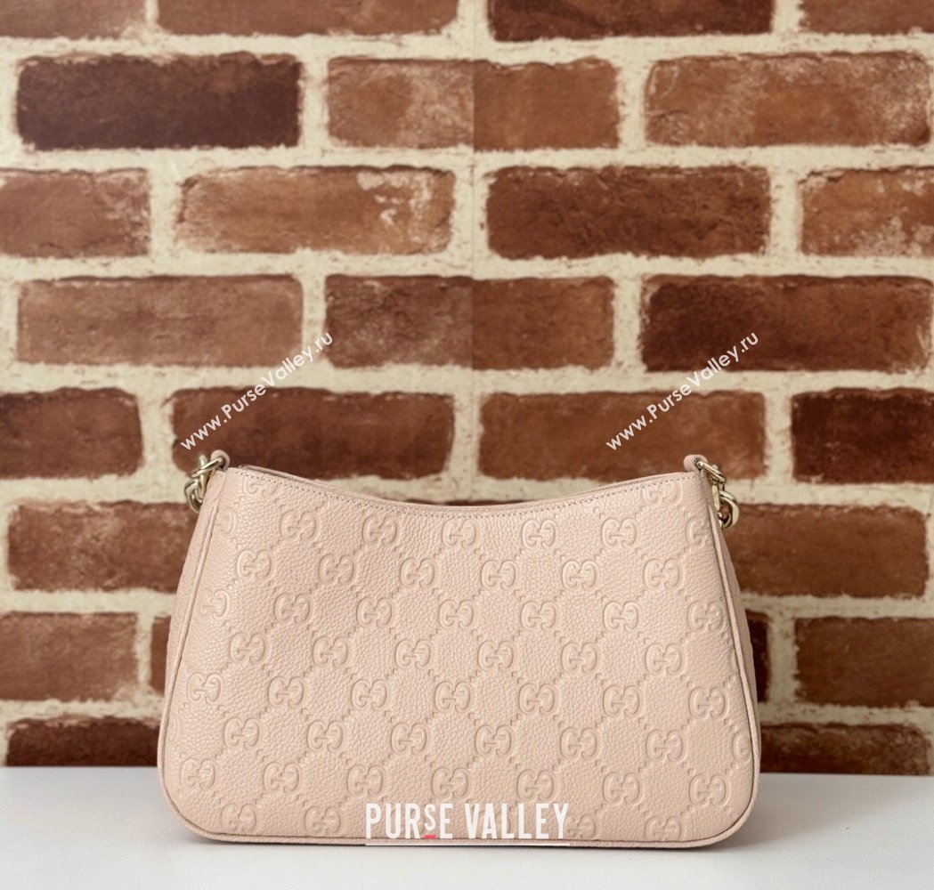 Gucci GG Grainy Leather Emblem Small Shoulder bag Pink 2025 815263 (DLH-250117067)