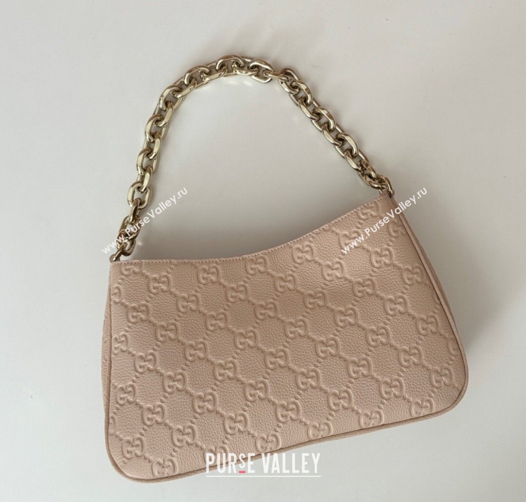 Gucci GG Grainy Leather Emblem Small Shoulder bag Pink 2025 815263 (DLH-250117067)