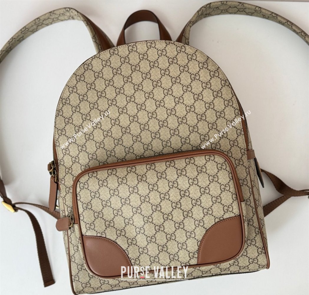 Gucci Mens GG Canvas Emblem Medium Backpack Bag Beige/Brown 2025 821159 (DLH-250117057)