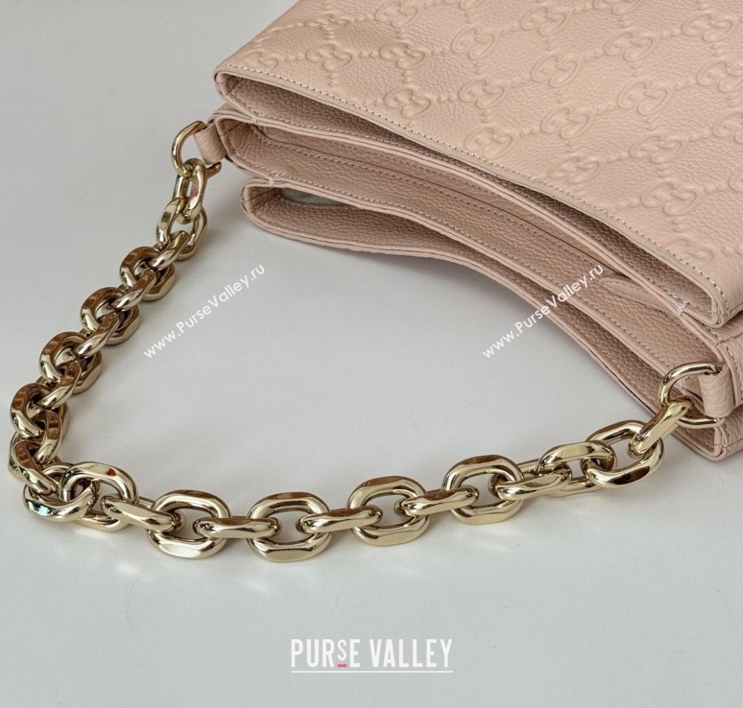 Gucci GG Grainy Leather Emblem Small Shoulder bag Pink 2025 815263 (DLH-250117067)