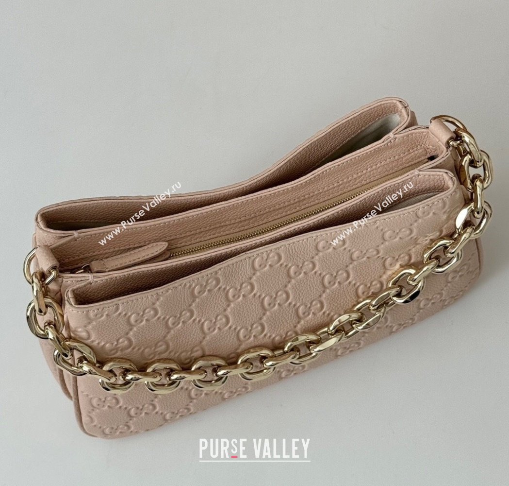 Gucci GG Grainy Leather Emblem Small Shoulder bag Pink 2025 815263 (DLH-250117067)
