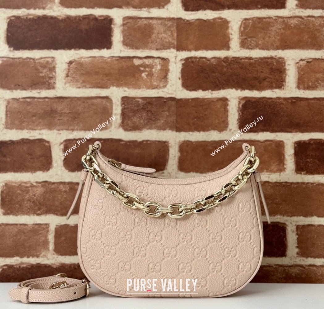 Gucci GG Grainy Leather Emblem Small Shoulder bag Pink 2025 815409 (DLH-250117070)