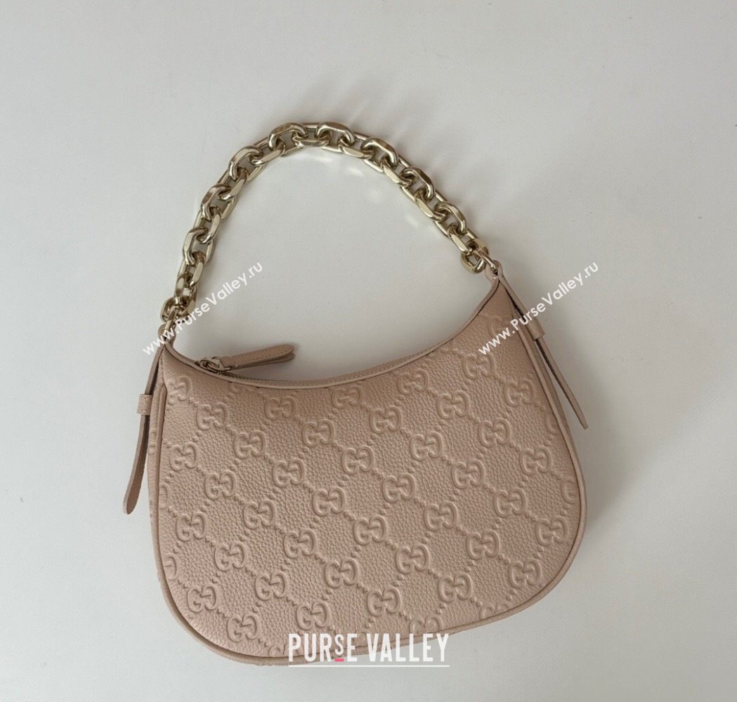 Gucci GG Grainy Leather Emblem Small Shoulder bag Pink 2025 815409 (DLH-250117070)