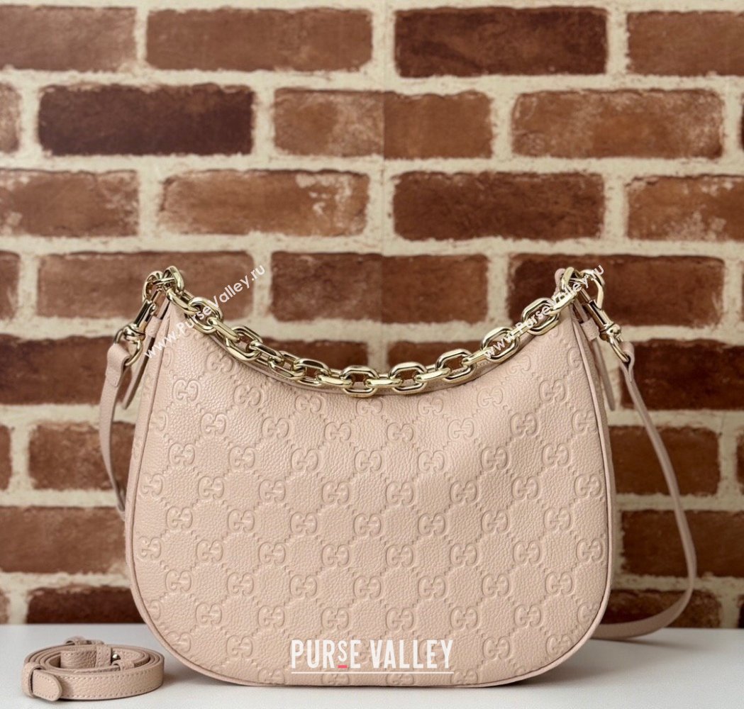 Gucci GG Grainy Leather Emblem Medium Shoulder bag Pink 2025 820453 (DLH-250117071)