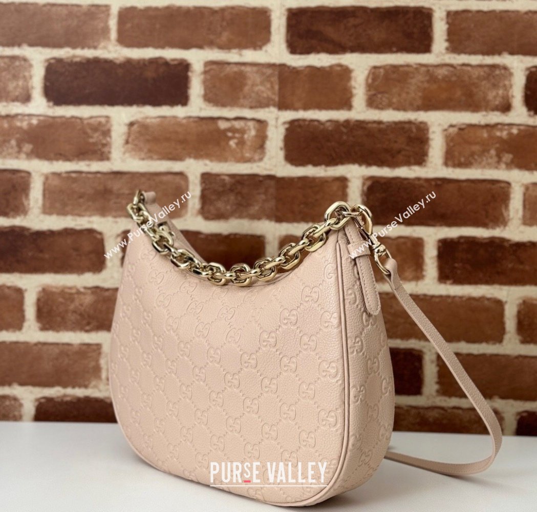 Gucci GG Grainy Leather Emblem Medium Shoulder bag Pink 2025 820453 (DLH-250117071)