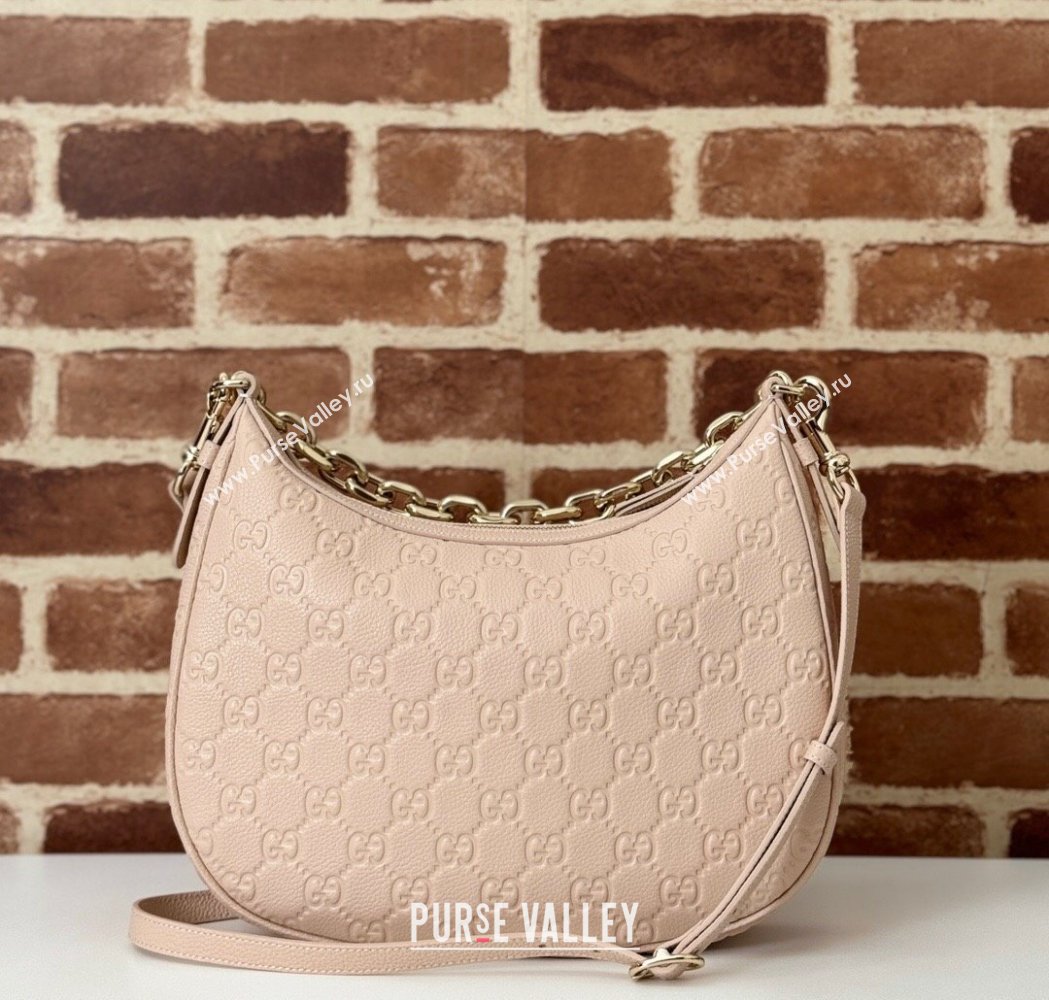 Gucci GG Grainy Leather Emblem Medium Shoulder bag Pink 2025 820453 (DLH-250117071)
