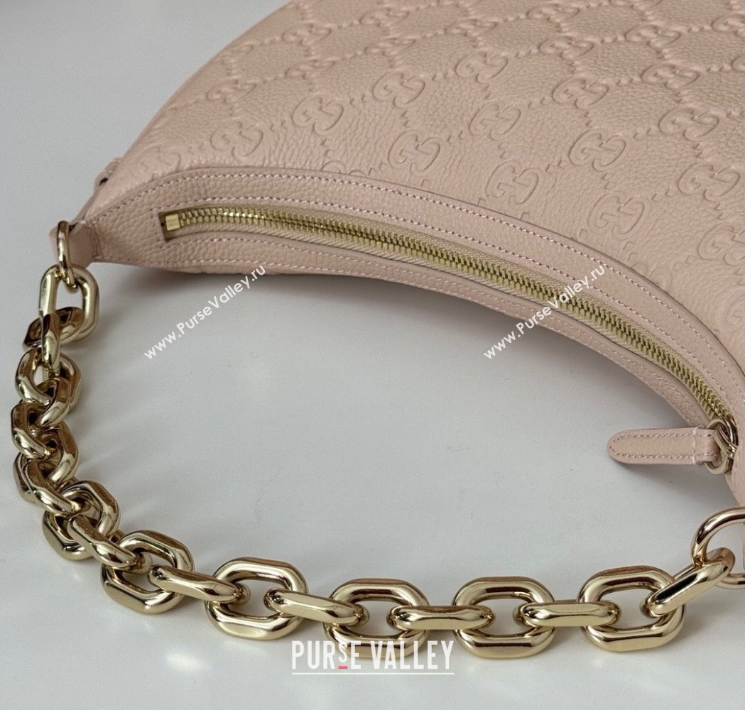 Gucci GG Grainy Leather Emblem Medium Shoulder bag Pink 2025 820453 (DLH-250117071)
