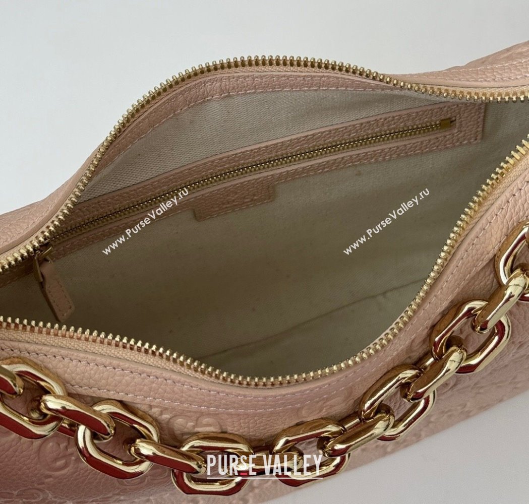 Gucci GG Grainy Leather Emblem Medium Shoulder bag Pink 2025 820453 (DLH-250117071)