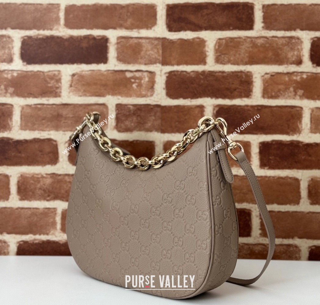 Gucci GG Grainy Leather Emblem Medium Shoulder bag Grey 2025 820453 (DLH-250117073)