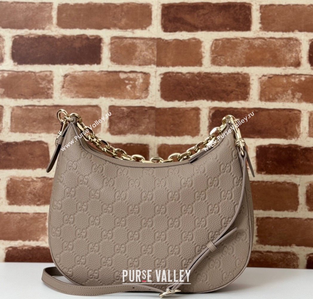 Gucci GG Grainy Leather Emblem Medium Shoulder bag Grey 2025 820453 (DLH-250117073)
