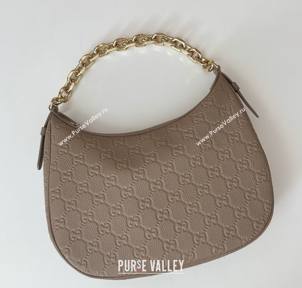 Gucci GG Grainy Leather Emblem Medium Shoulder bag Grey 2025 820453 (DLH-250117073)