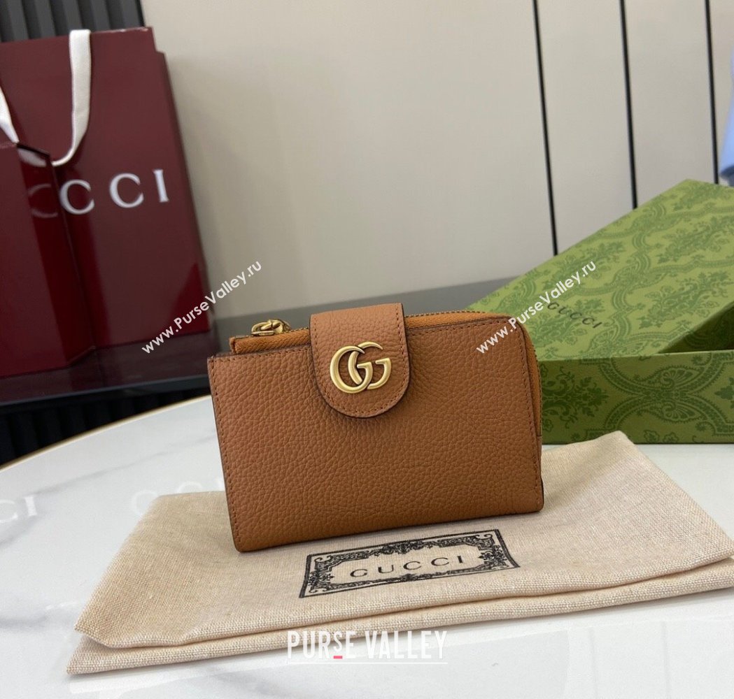 Gucci Medium Double G Wallet with Bamboo in Grained Leather Brown 2025 739498 (XLU-250117002)