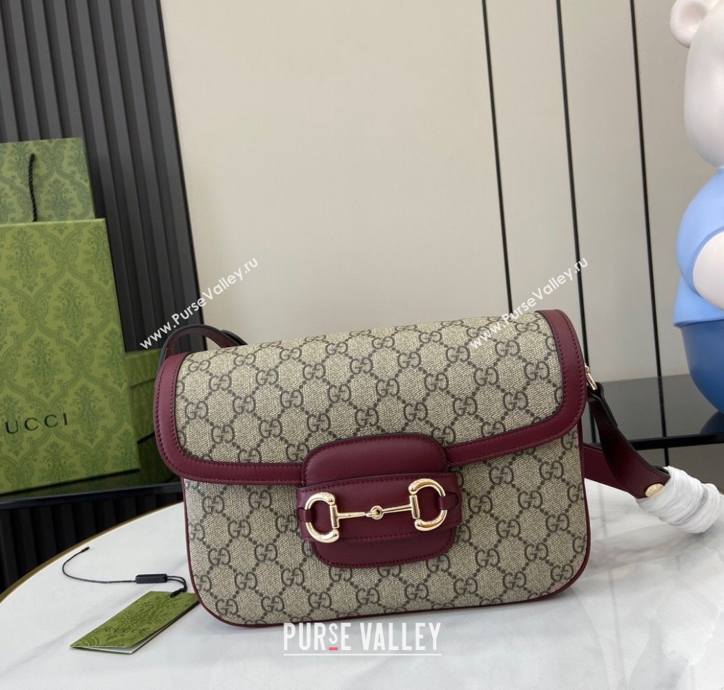 Gucci Horsebit 1955 GG Canvas Soft Small Shoulder Bag Burgundy 2025 815178 (XLU-250117021)