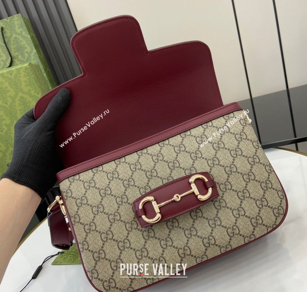 Gucci Horsebit 1955 GG Canvas Soft Small Shoulder Bag Burgundy 2025 815178 (XLU-250117021)