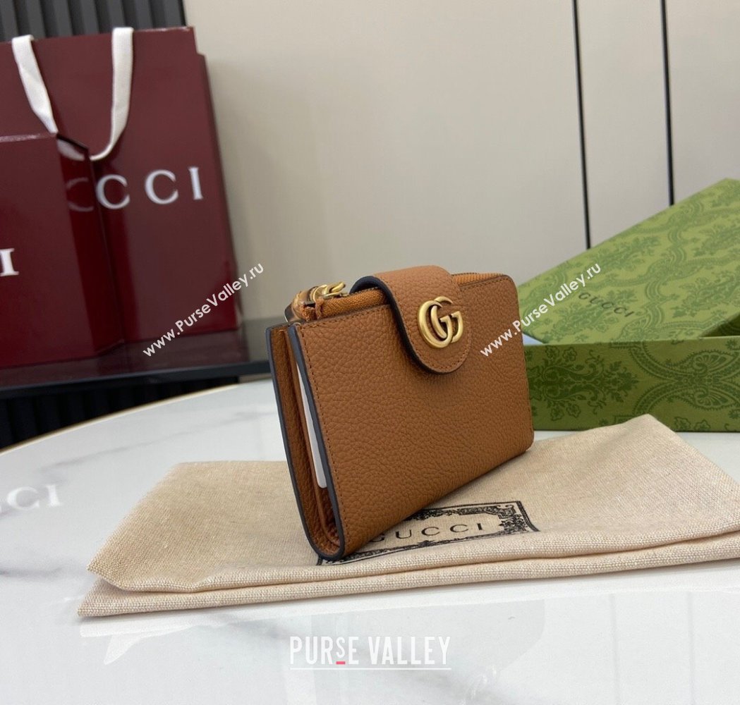 Gucci Medium Double G Wallet with Bamboo in Grained Leather Brown 2025 739498 (XLU-250117002)