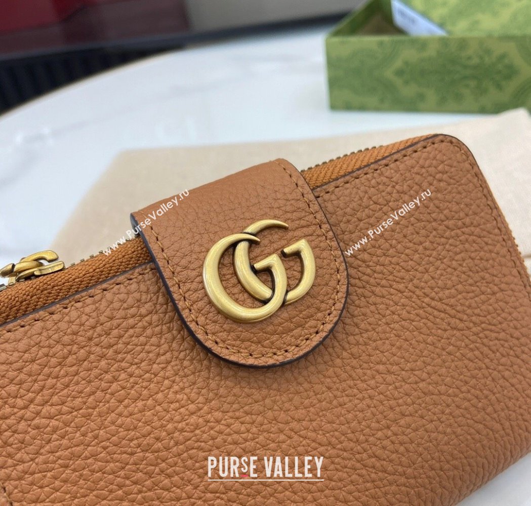 Gucci Medium Double G Wallet with Bamboo in Grained Leather Brown 2025 739498 (XLU-250117002)