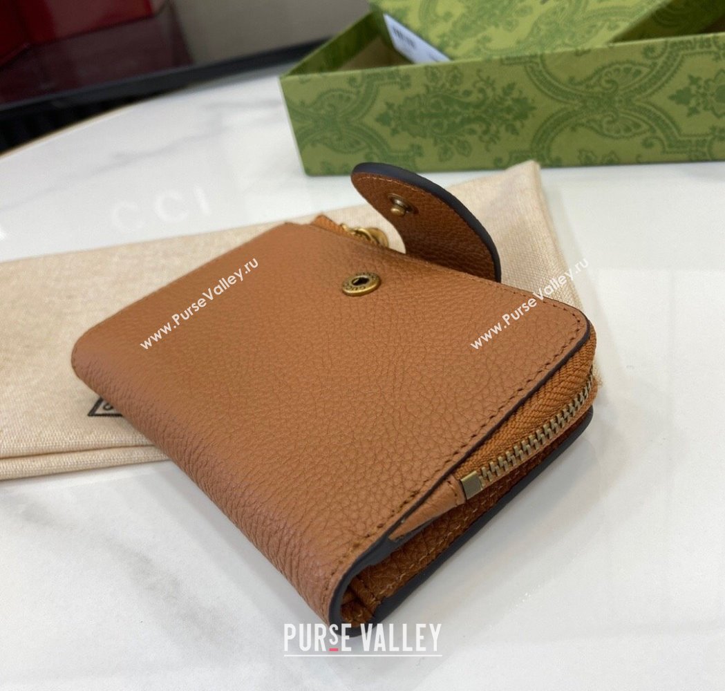 Gucci Medium Double G Wallet with Bamboo in Grained Leather Brown 2025 739498 (XLU-250117002)