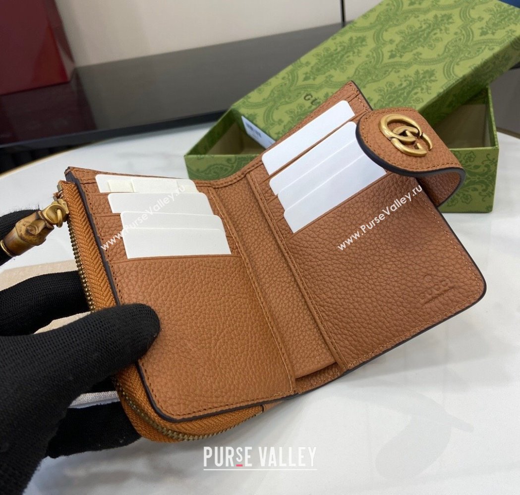 Gucci Medium Double G Wallet with Bamboo in Grained Leather Brown 2025 739498 (XLU-250117002)