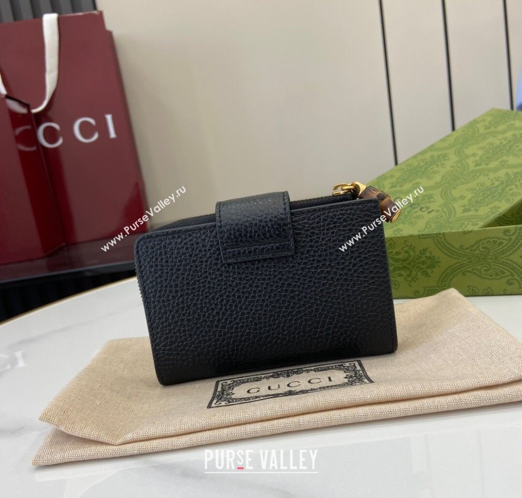 Gucci Medium Double G Wallet with Bamboo in Grained Leather Black 2025 739498 (XLU-250117003)