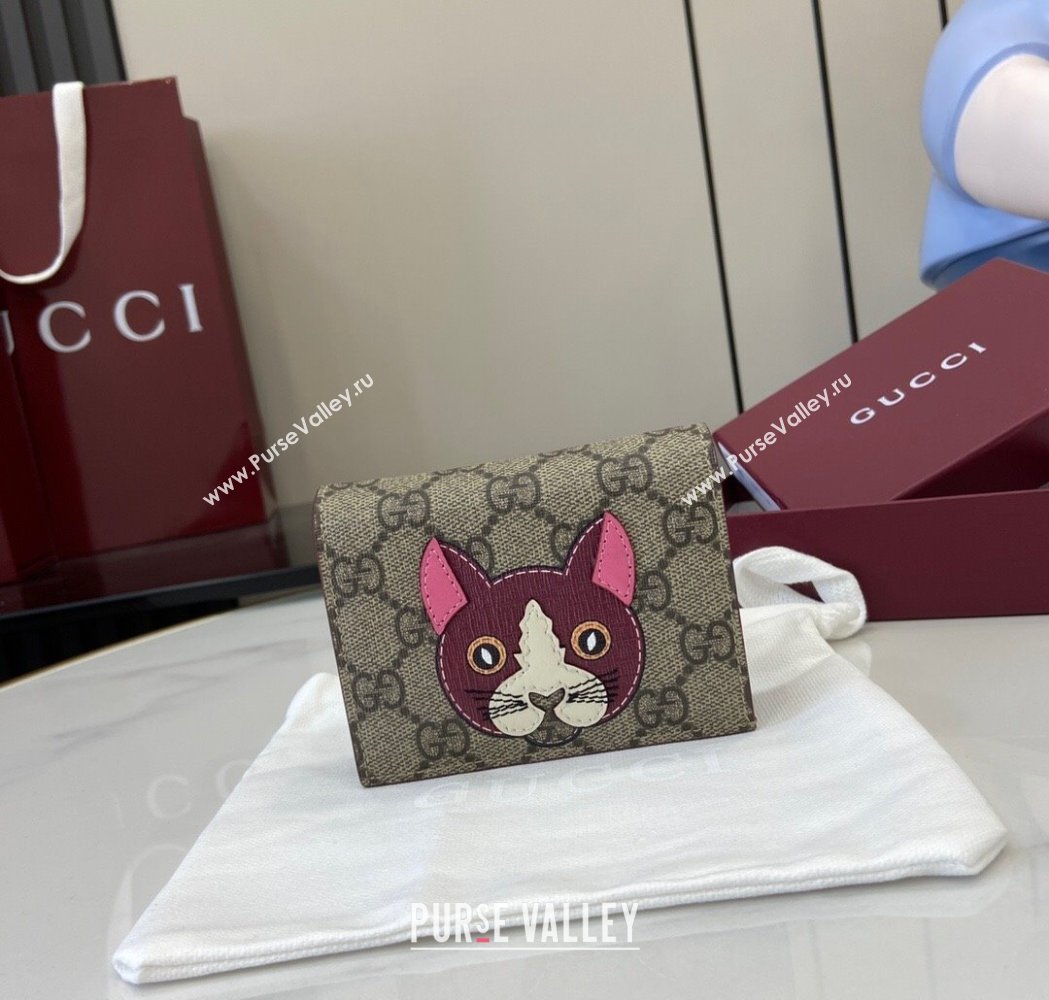 Gucci GG Canvas Mini Compact Wallet with Cat Detail 2025 818767 (XLU-250117028)