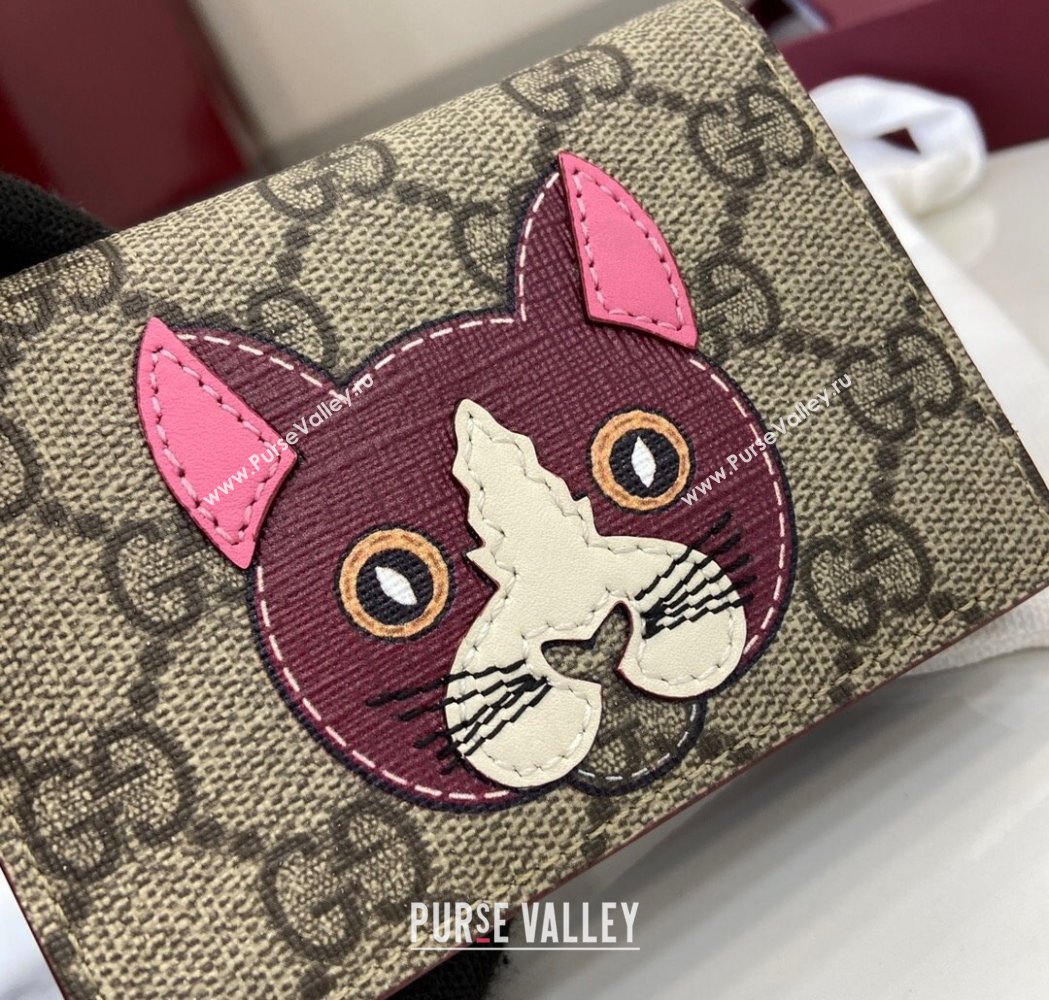 Gucci GG Canvas Mini Compact Wallet with Cat Detail 2025 818767 (XLU-250117028)