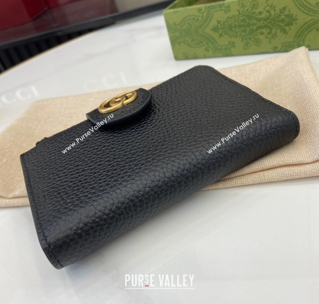 Gucci Medium Double G Wallet with Bamboo in Grained Leather Black 2025 739498 (XLU-250117003)
