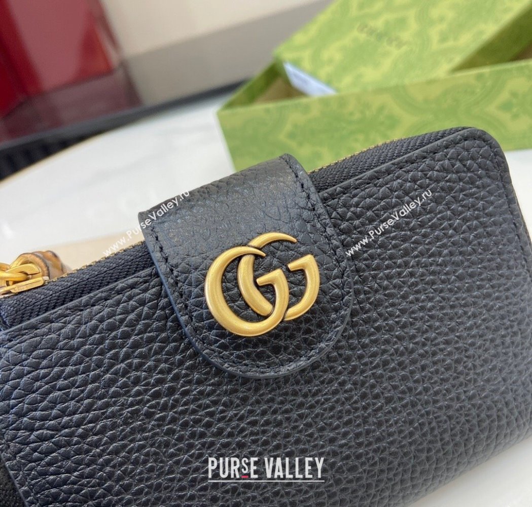 Gucci Medium Double G Wallet with Bamboo in Grained Leather Black 2025 739498 (XLU-250117003)