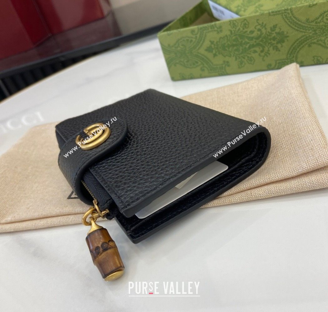 Gucci Medium Double G Wallet with Bamboo in Grained Leather Black 2025 739498 (XLU-250117003)
