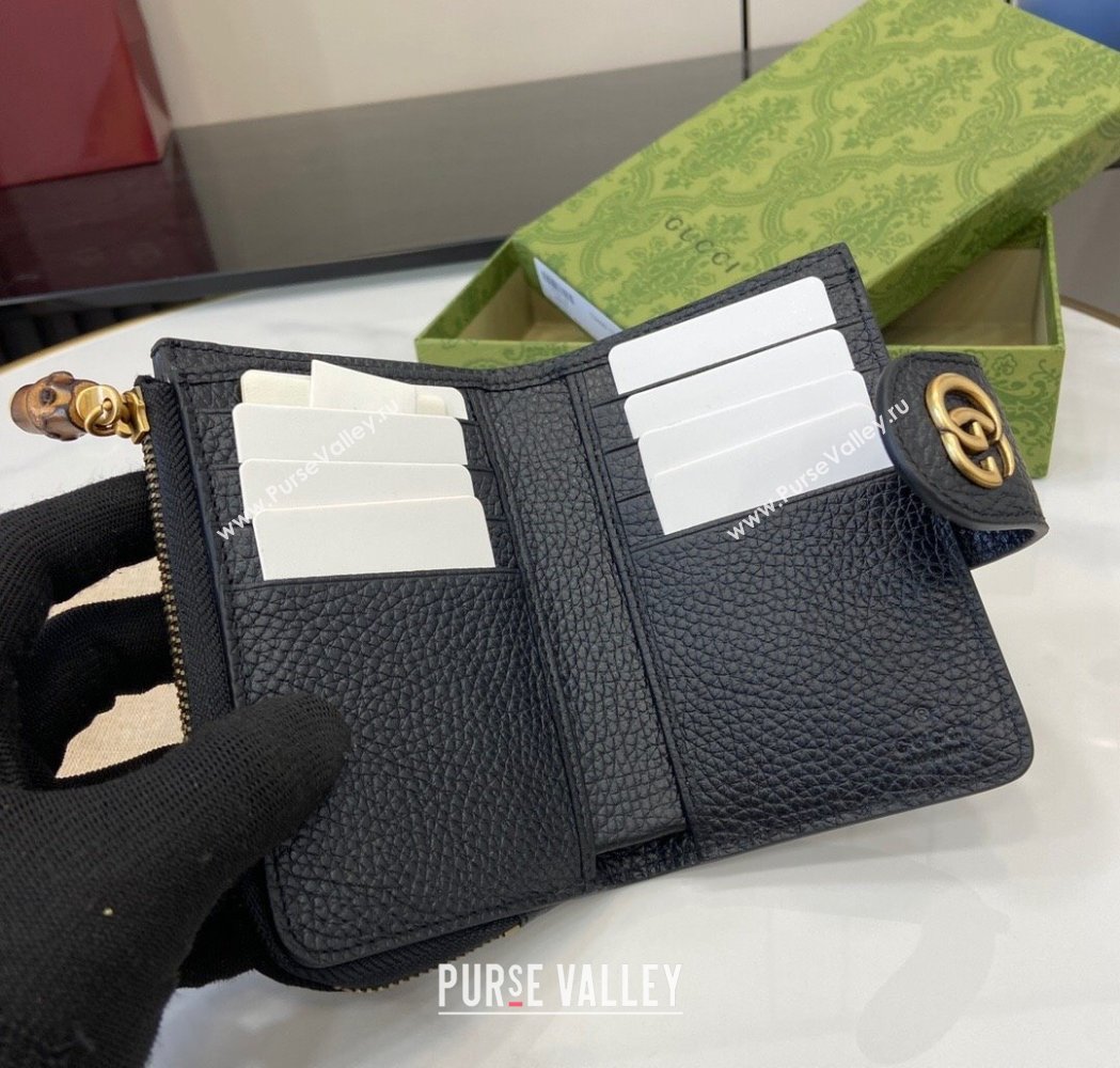 Gucci Medium Double G Wallet with Bamboo in Grained Leather Black 2025 739498 (XLU-250117003)