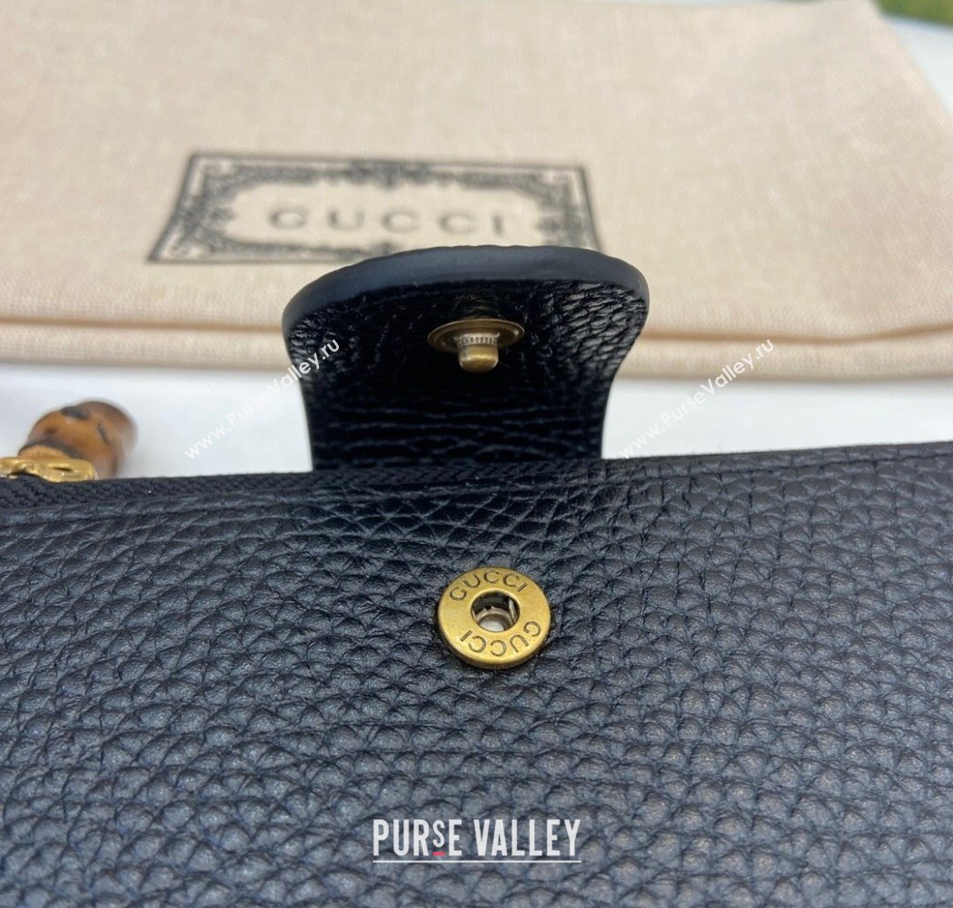 Gucci Medium Double G Wallet with Bamboo in Grained Leather Black 2025 739498 (XLU-250117003)