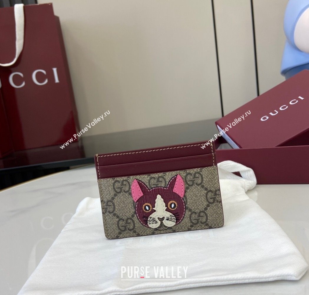 Gucci Bi-Color GG Canvas Card Case Wallet with Cat Detail 2025 818769 (XLU-250117036)