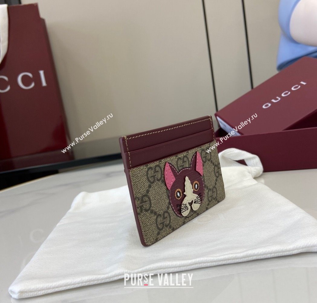 Gucci Bi-Color GG Canvas Card Case Wallet with Cat Detail 2025 818769 (XLU-250117036)