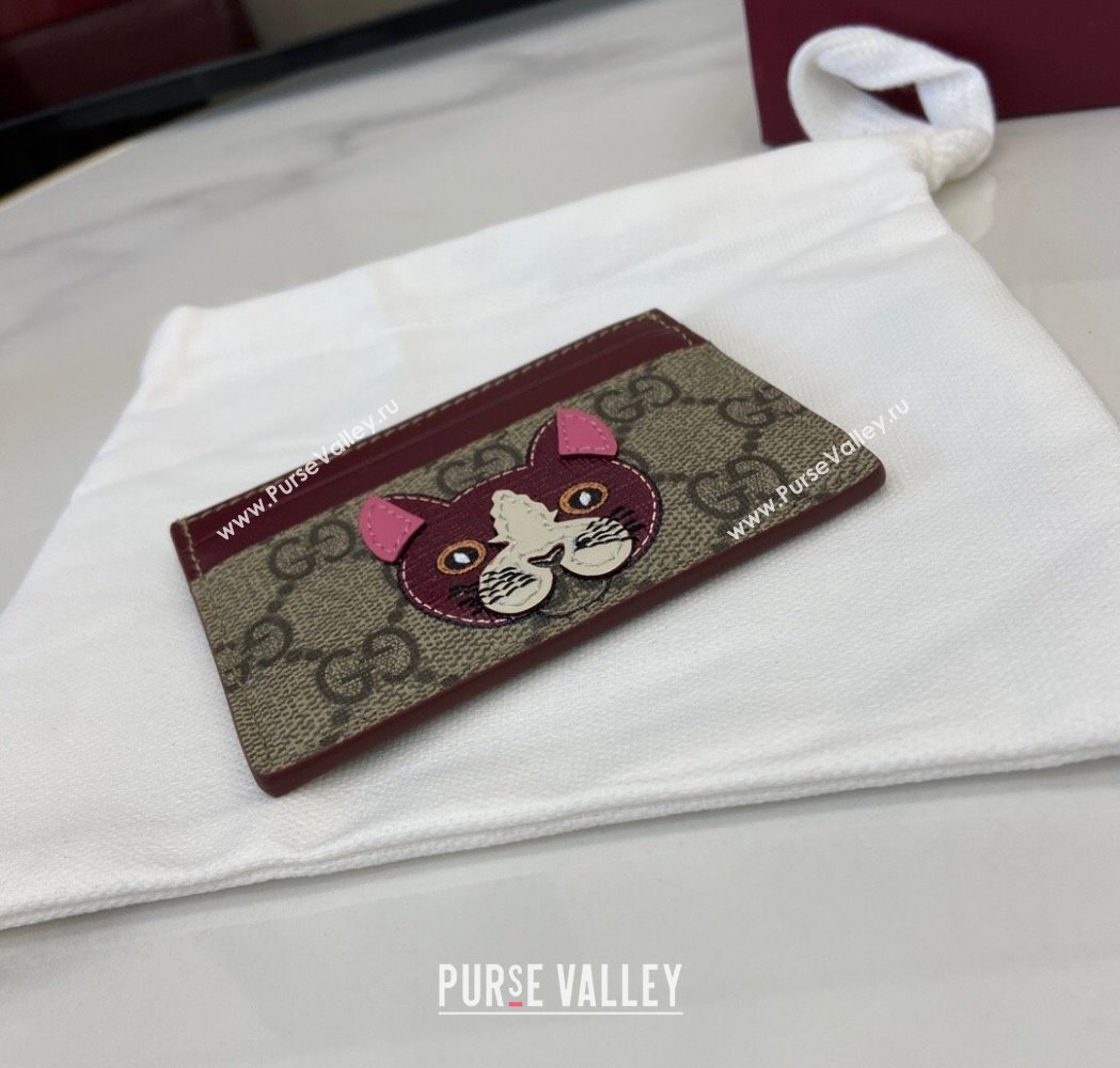 Gucci Bi-Color GG Canvas Card Case Wallet with Cat Detail 2025 818769 (XLU-250117036)