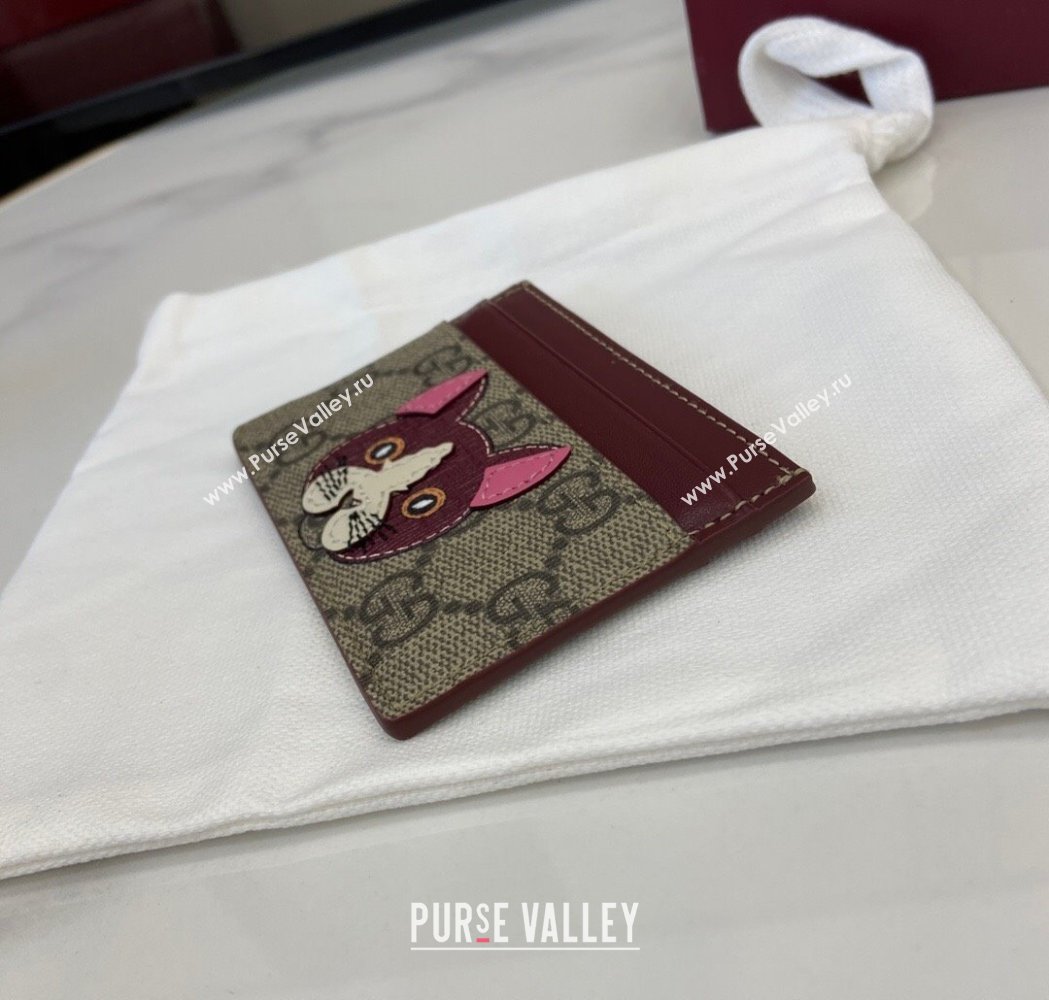 Gucci Bi-Color GG Canvas Card Case Wallet with Cat Detail 2025 818769 (XLU-250117036)