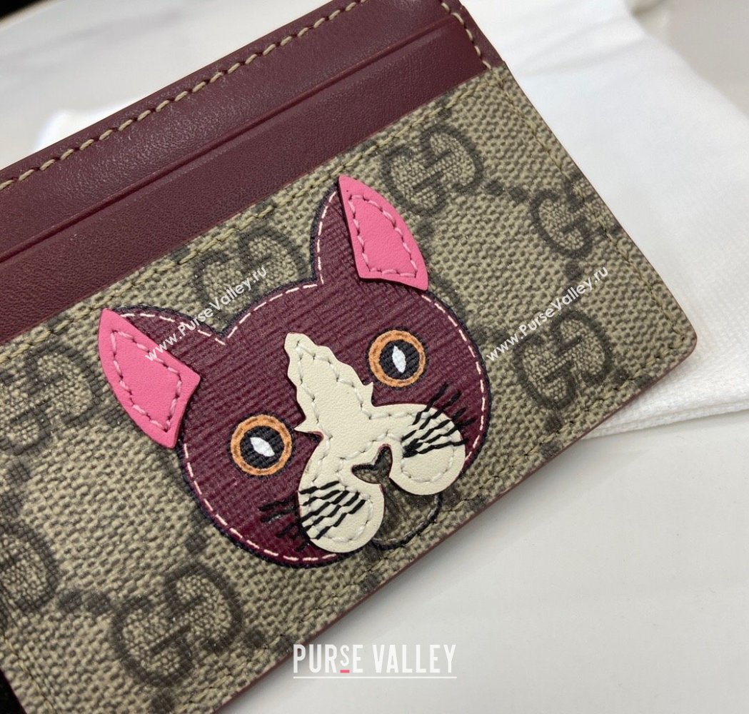 Gucci Bi-Color GG Canvas Card Case Wallet with Cat Detail 2025 818769 (XLU-250117036)