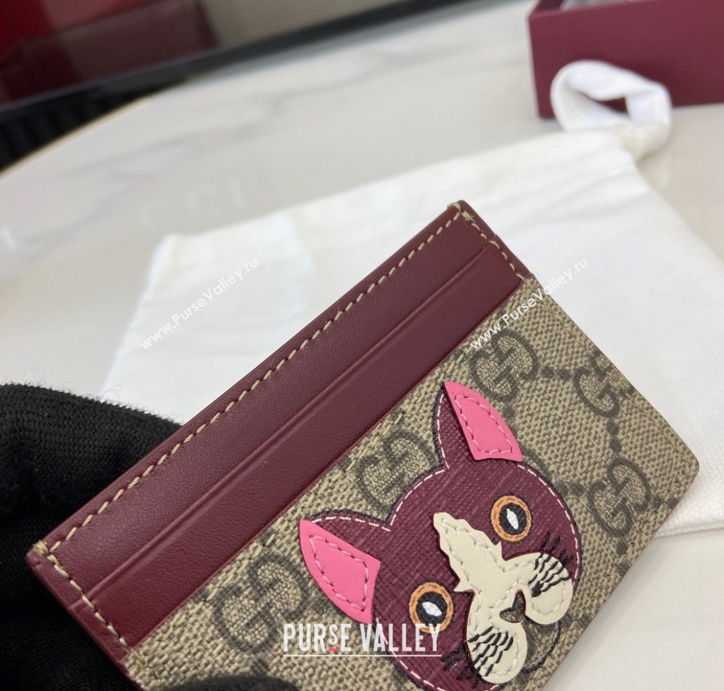 Gucci Bi-Color GG Canvas Card Case Wallet with Cat Detail 2025 818769 (XLU-250117036)