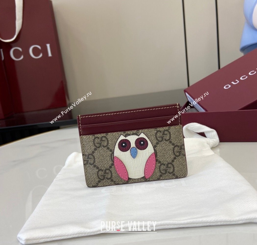 Gucci Bi-Color GG Canvas Card Case Wallet with Owl Detail 2025 818769 (XLU-250117038)