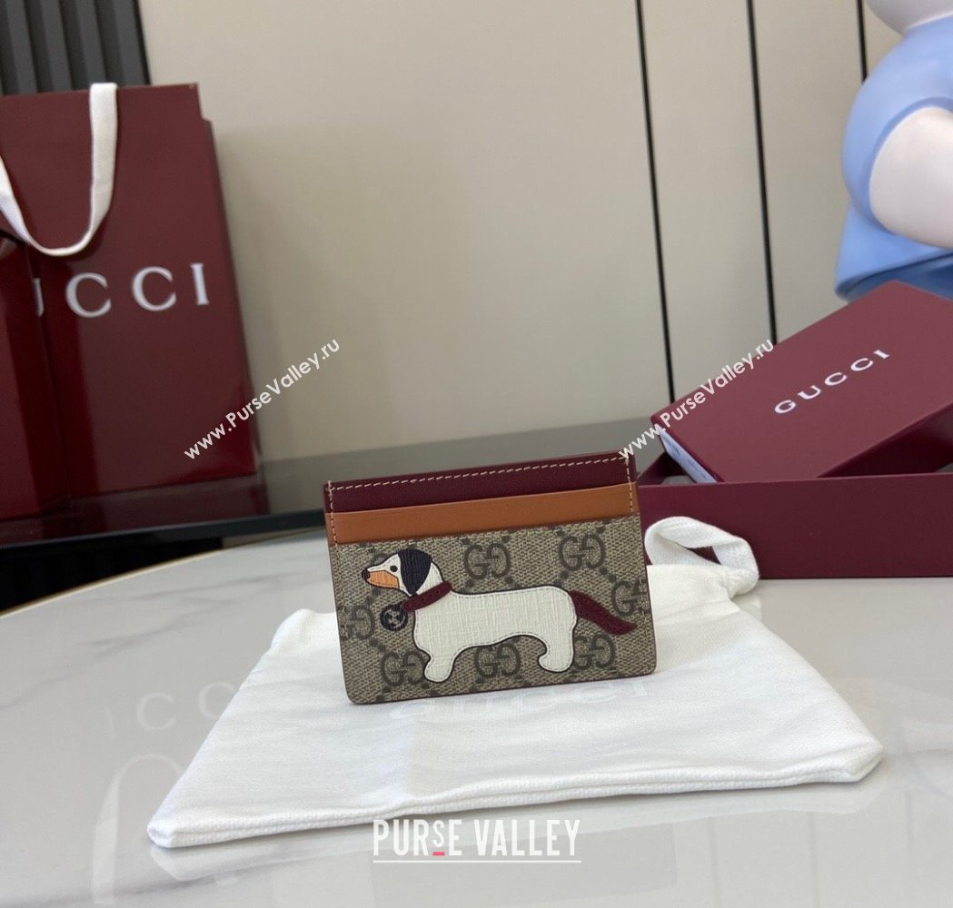 Gucci Bi-Color GG Canvas Card Case Wallet with Dog Detail 2025 818769 (XLU-250117039)