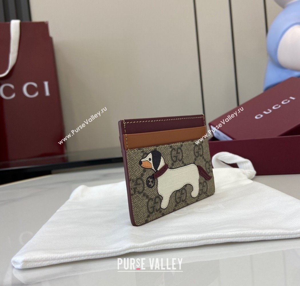 Gucci Bi-Color GG Canvas Card Case Wallet with Dog Detail 2025 818769 (XLU-250117039)