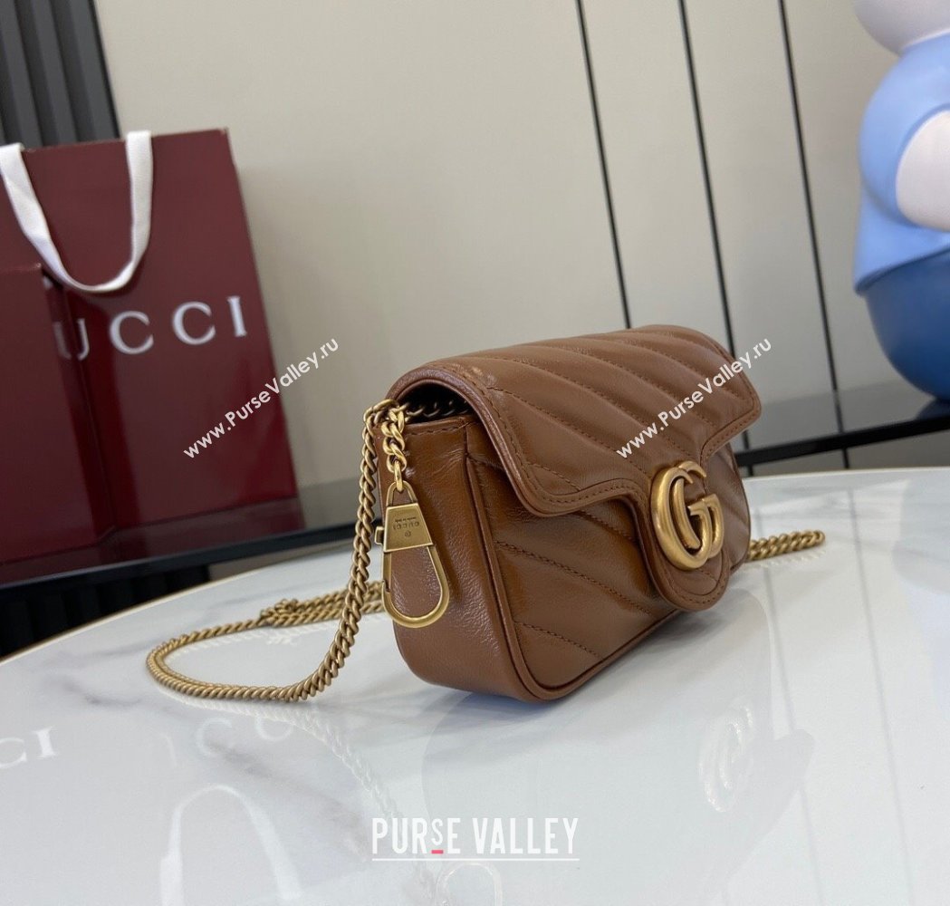 Gucci GG Marmont Diagonal Leather Super Mini Bag ‎476433 Brown 2025 (XLU-250117040)