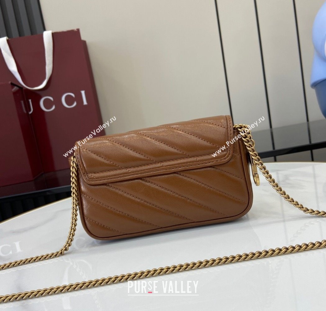 Gucci GG Marmont Diagonal Leather Super Mini Bag ‎476433 Brown 2025 (XLU-250117040)