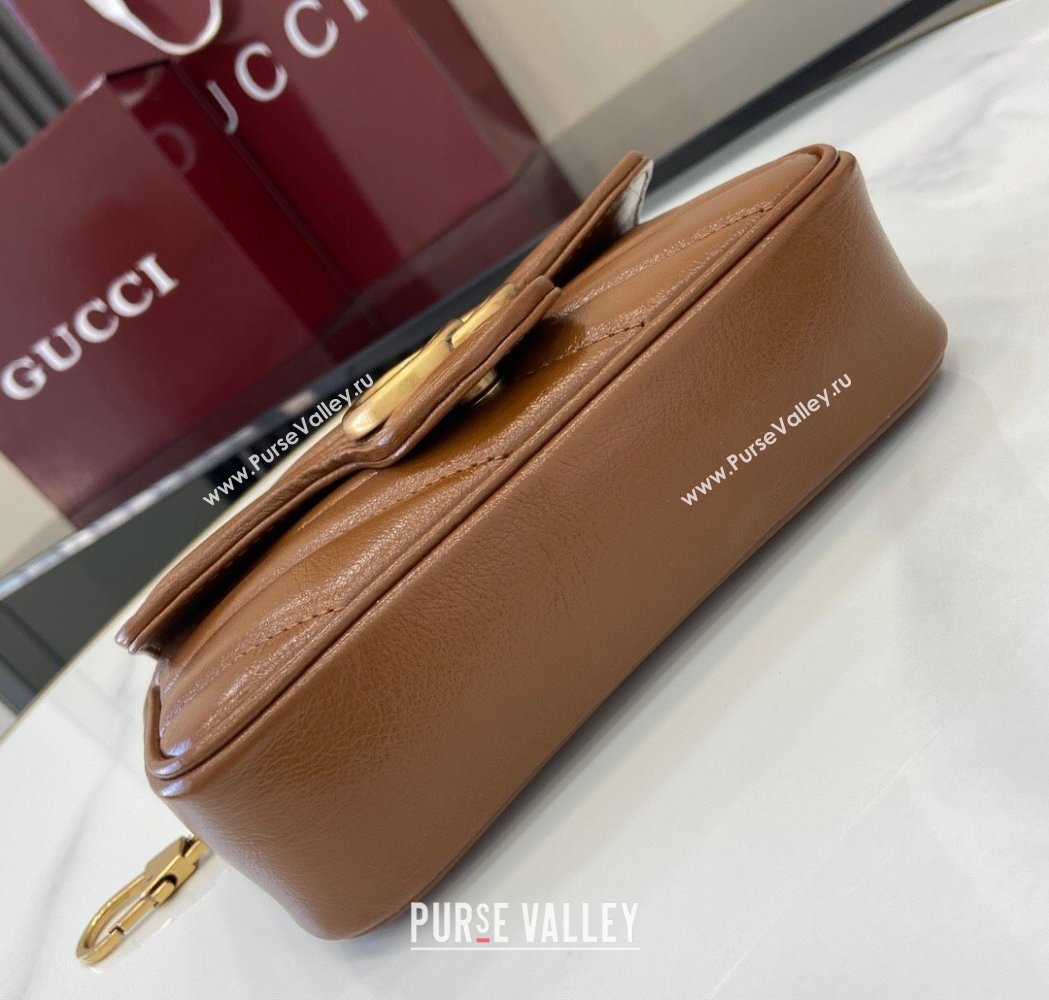 Gucci GG Marmont Diagonal Leather Super Mini Bag ‎476433 Brown 2025 (XLU-250117040)