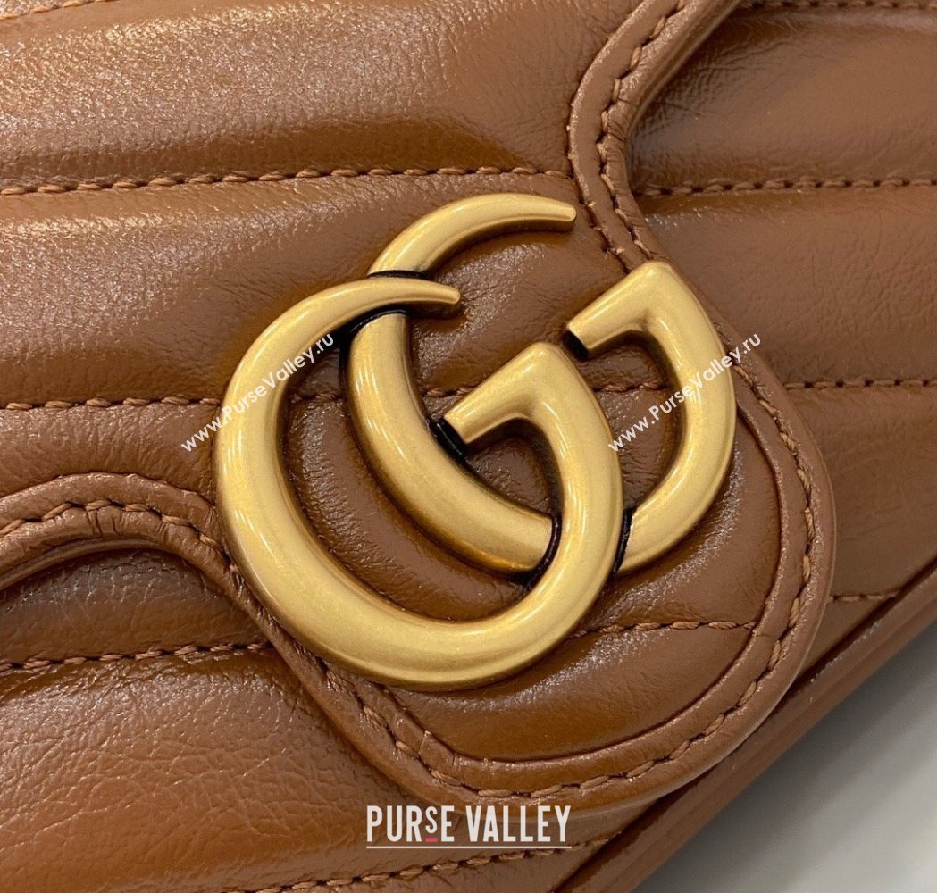 Gucci GG Marmont Diagonal Leather Super Mini Bag ‎476433 Brown 2025 (XLU-250117040)