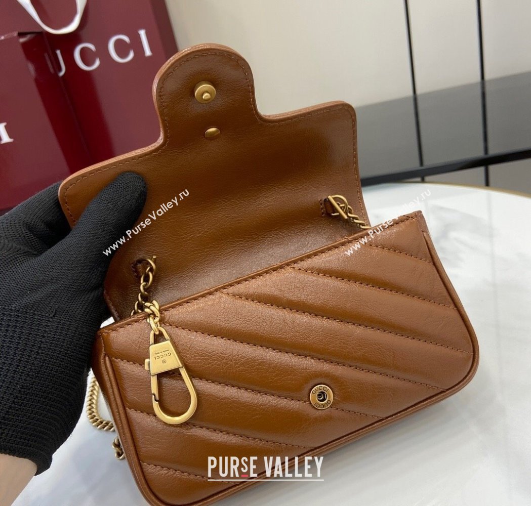 Gucci GG Marmont Diagonal Leather Super Mini Bag ‎476433 Brown 2025 (XLU-250117040)